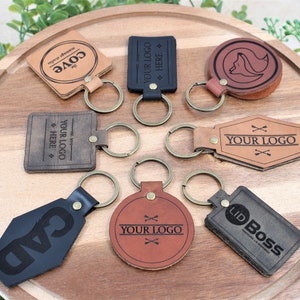 Personalized Leather Keychain, Custom Logo, Engraved Leather Keychain, Personalized Business Gift