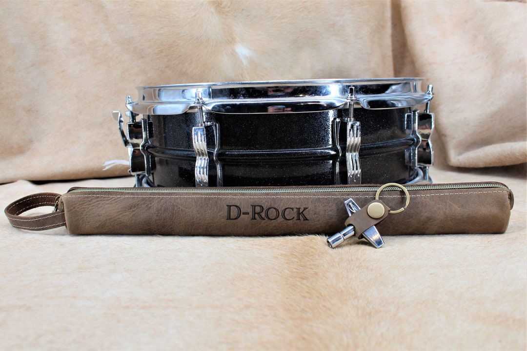 Personalized Leather Drum Bag, Leather Drumstick Pouch, Zipper Pouch