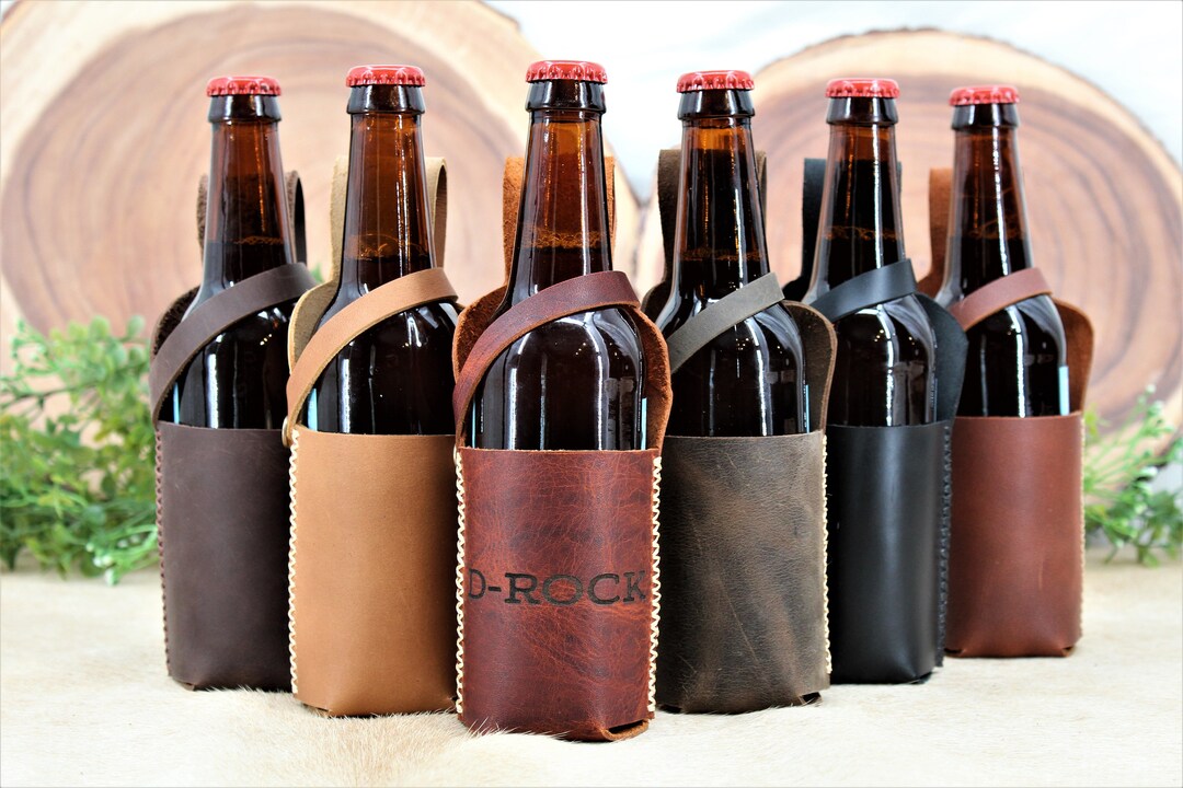 Leather Beer Bottle Holster, Beer Bottle Drink Holder, Groomsmen Gift
