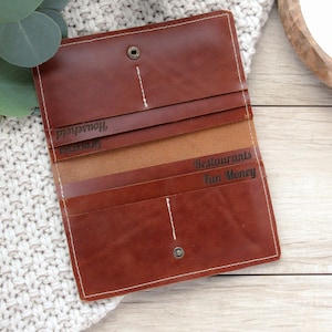 Cartera de cuero con sobre para efectivo, sistema de presupuesto, organizador de efectivo, billetera larga, cartera de cuero