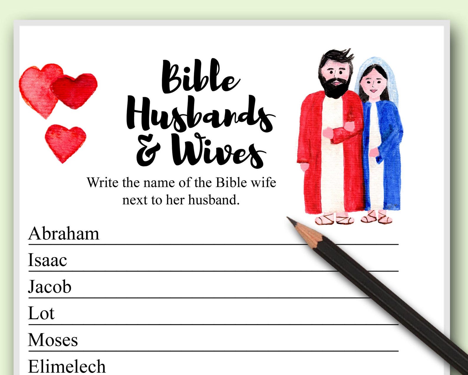 Bible Husbands and Wives Shower Game Cute Original Watercolor Print ...