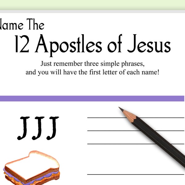 12 Apostles of Jesus Game - Cute Original Watercolor Art Print - Sunday School Home School Christian Bible Game - Instant Download