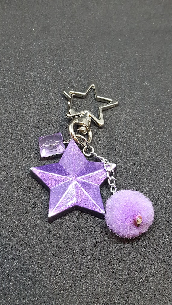 Star Tarot Card Bright Purple Keychain Charm