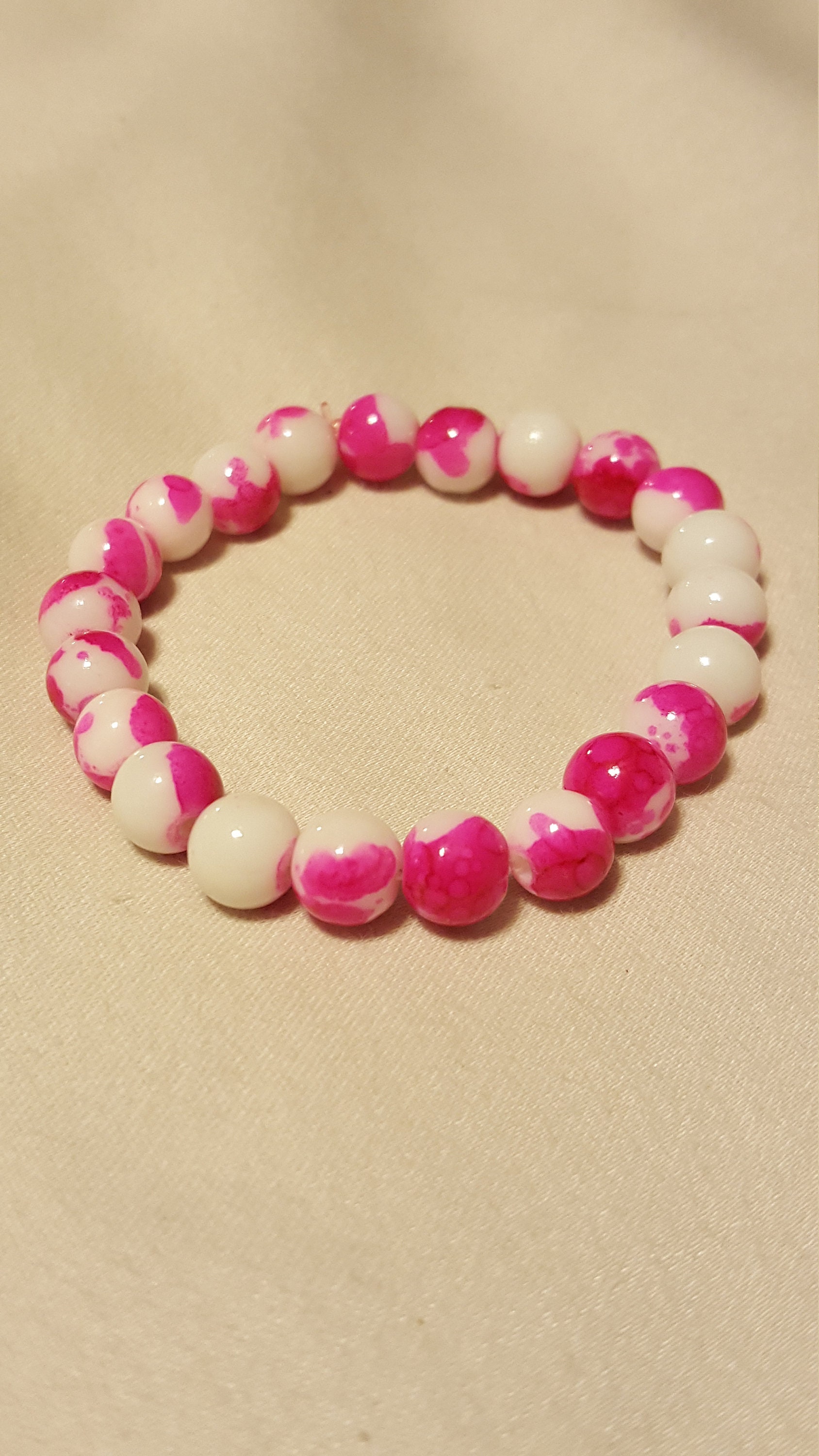 Pink Marble Beaded Stretch Bracelet Etsy