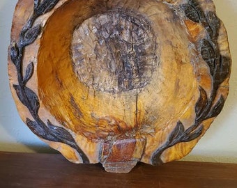 Hand Carved Primitive Wooden Bowl Cut Out Bowl Animal Carved wood Bowl Tribal Travel Decor Ethnic Style Collectible Wood Art