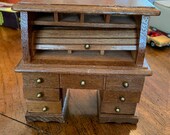 Dollhouse Wooden Roll Top Desk, Vintage