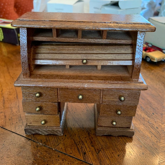 Dollhouse Wooden Roll Top Desk Vintage Etsy