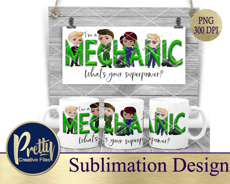 Printable Design Illustration Mechanic Superpower Trio Sublimation Design Digital PNG