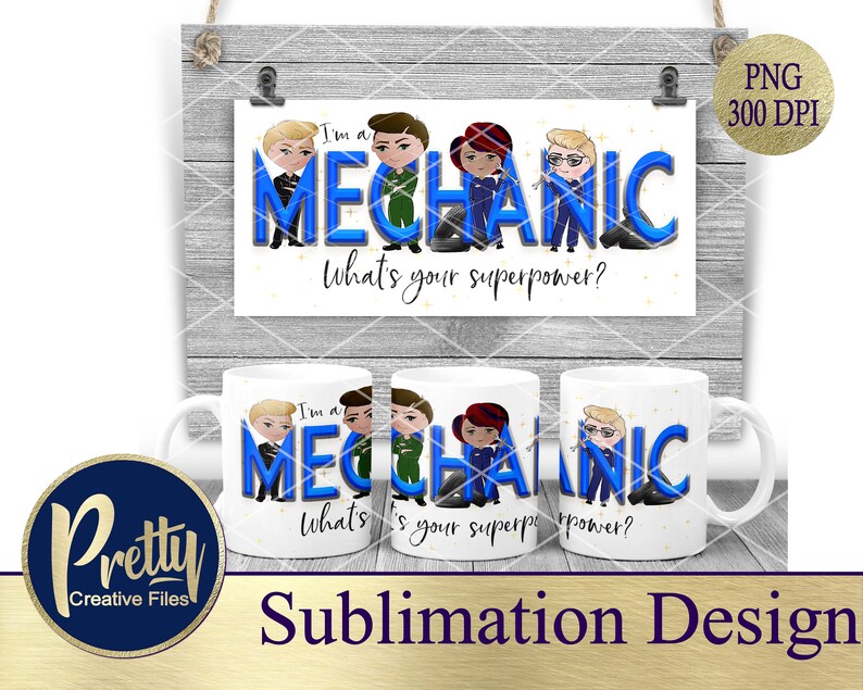 Printable Design Illustration Mechanic Superpower Trio Sublimation Design Digital PNG