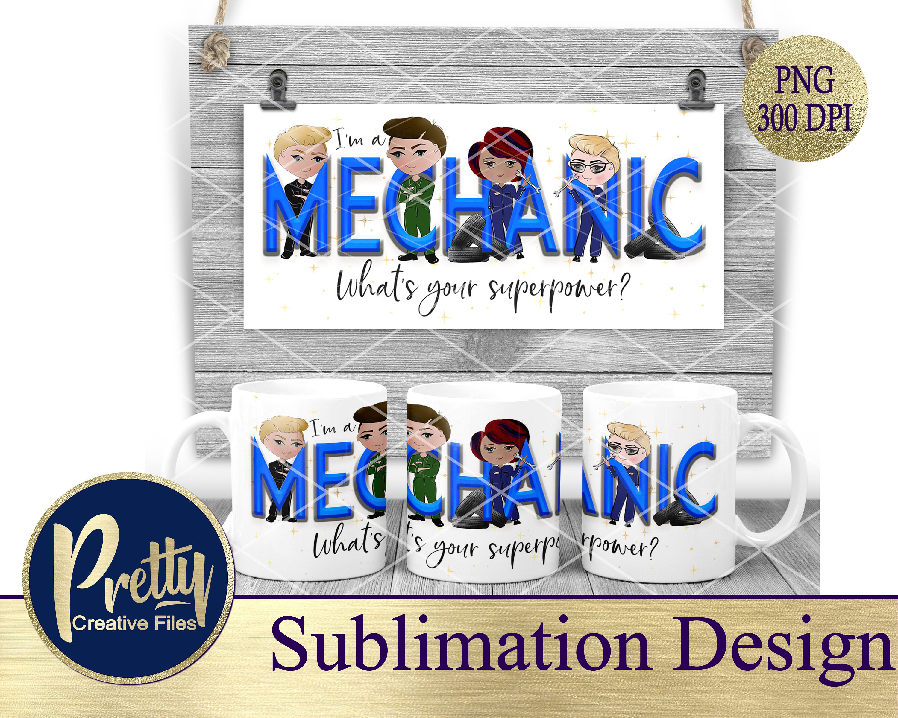 Printable Design Illustration Mechanic Superpower Trio Sublimation Design Digital PNG