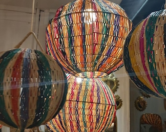Raffia pendant light, Moroccan crafts, lighting, wall light, straw pendant light, wicker chandelier ceiling light, boho decoration