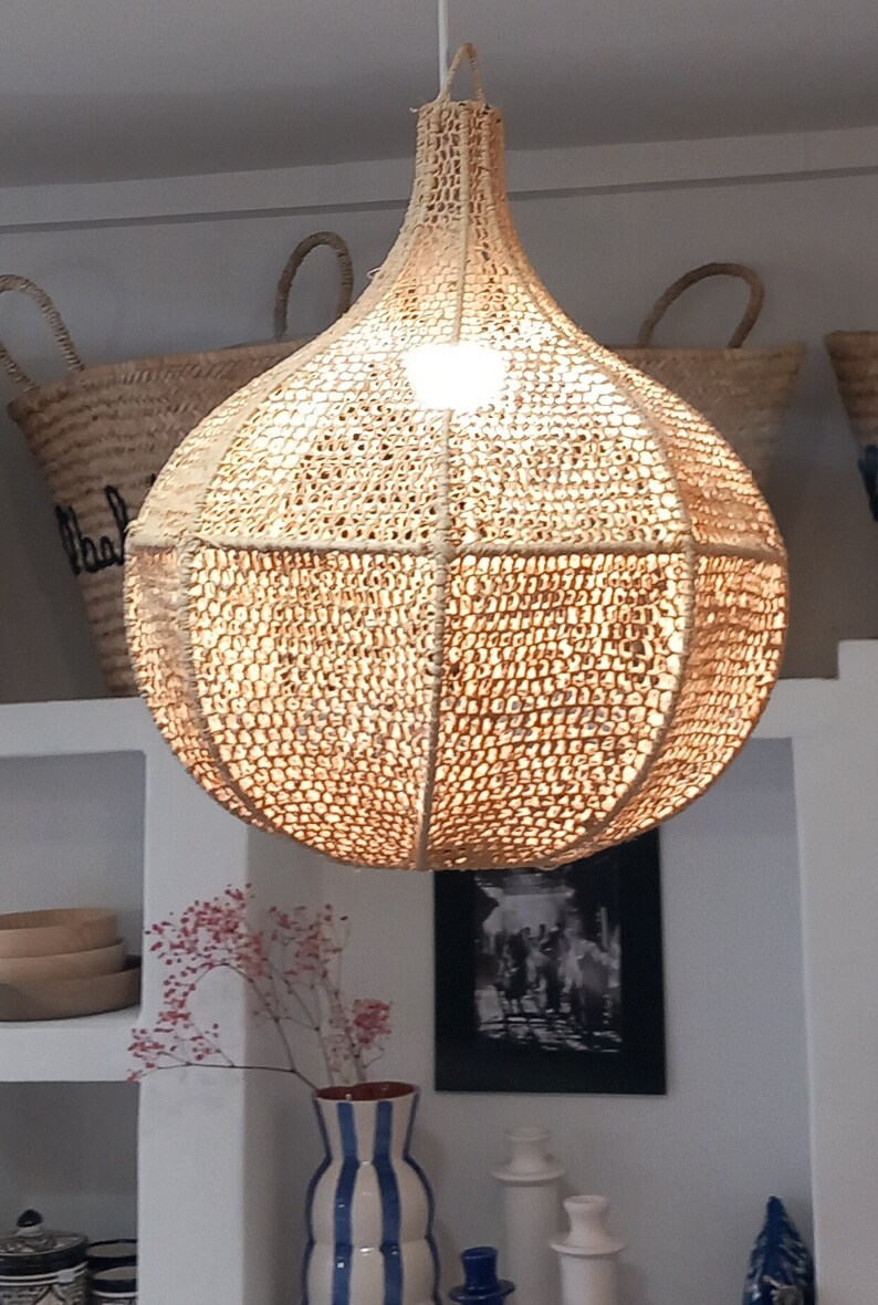 Lustre Raphia Suspension en raphia, artisanat marocain, luminaire, applique murale ...