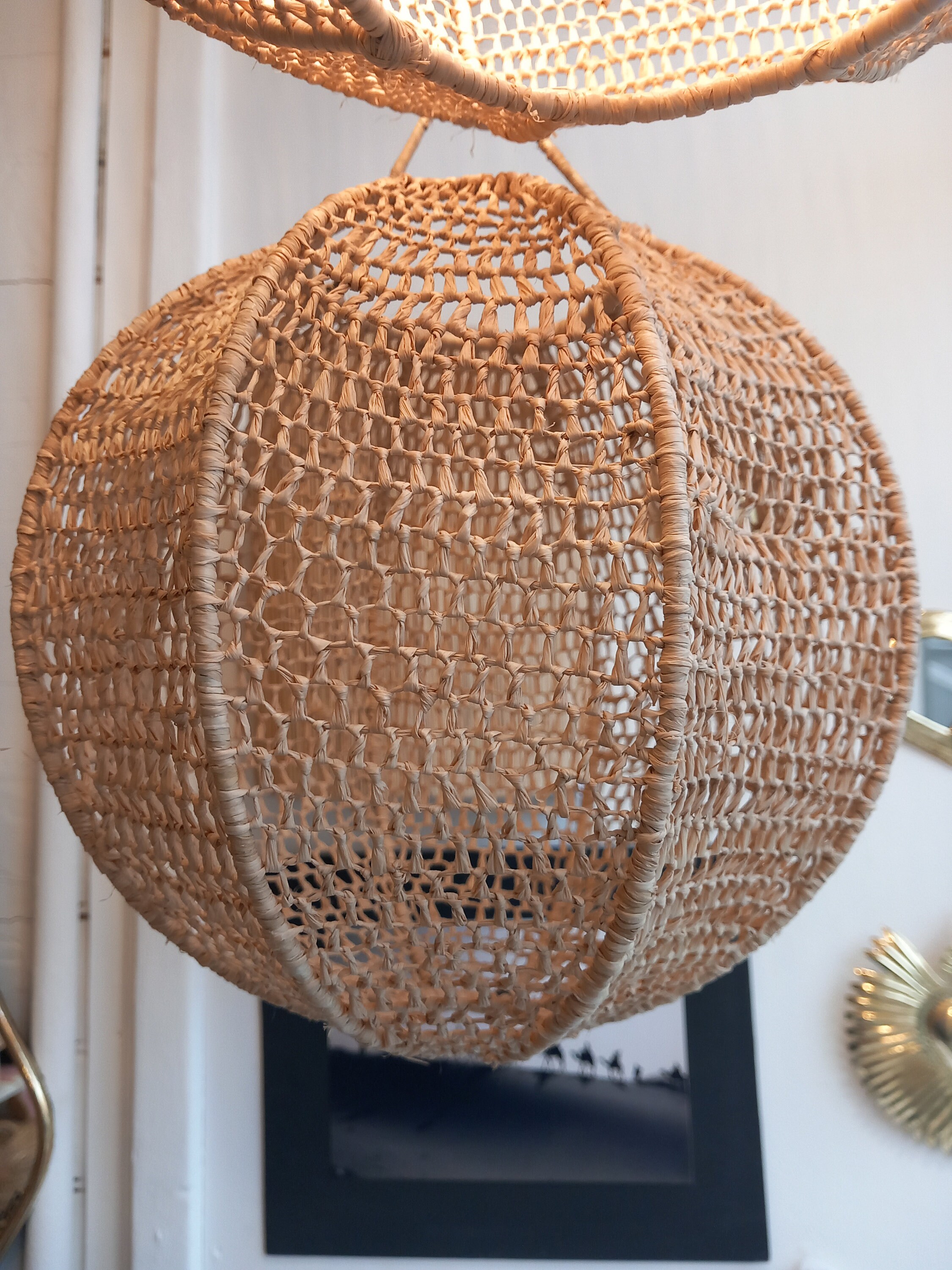 Natural Fiber Braided Pendant Light, Ceiling Lamp, Moroccan Handcrafted ...