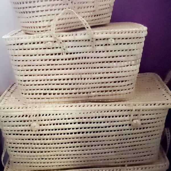 Malle de rangement, valise, coffre à jouets, valisette, malle en feuille de palmier, rotin, coffre en osier , artisanat marocain, paniers