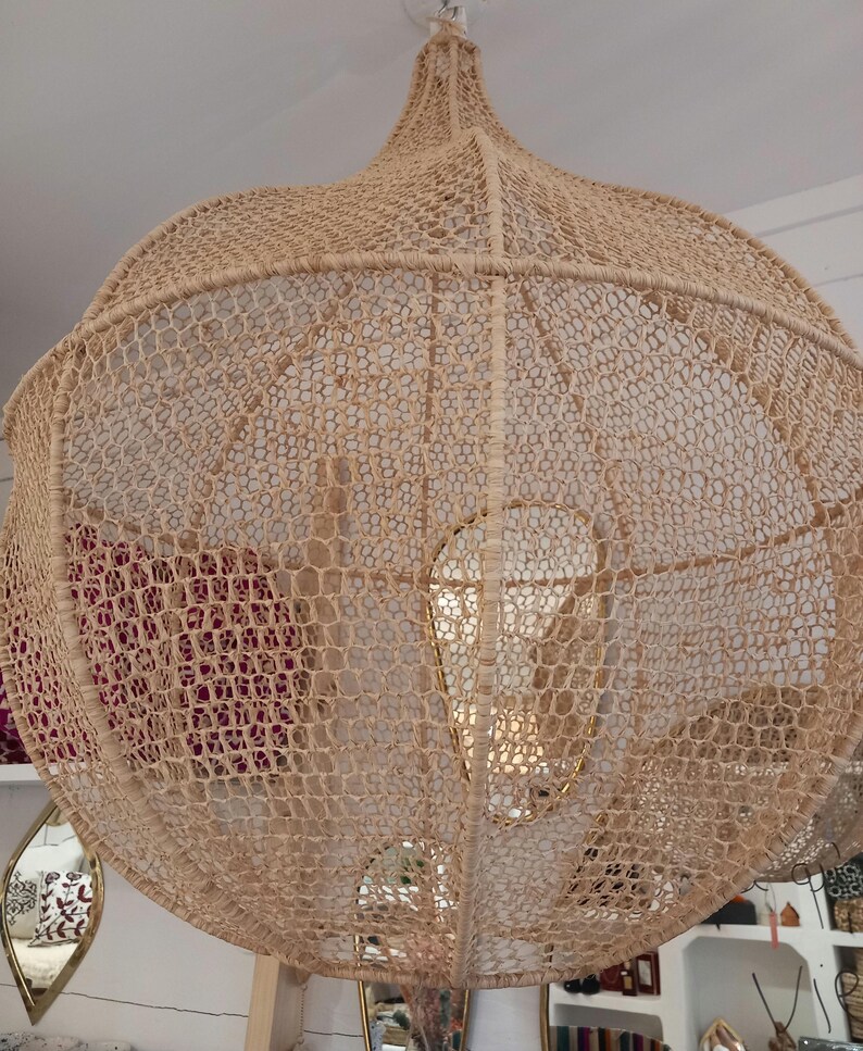 Lustre Raphia Suspension en raphia, artisanat marocain, luminaire, applique murale ...