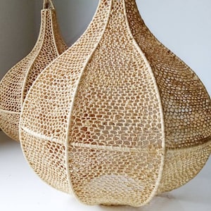 Lustre Raphia Suspension en raphia, artisanat marocain, luminaire, applique murale ...