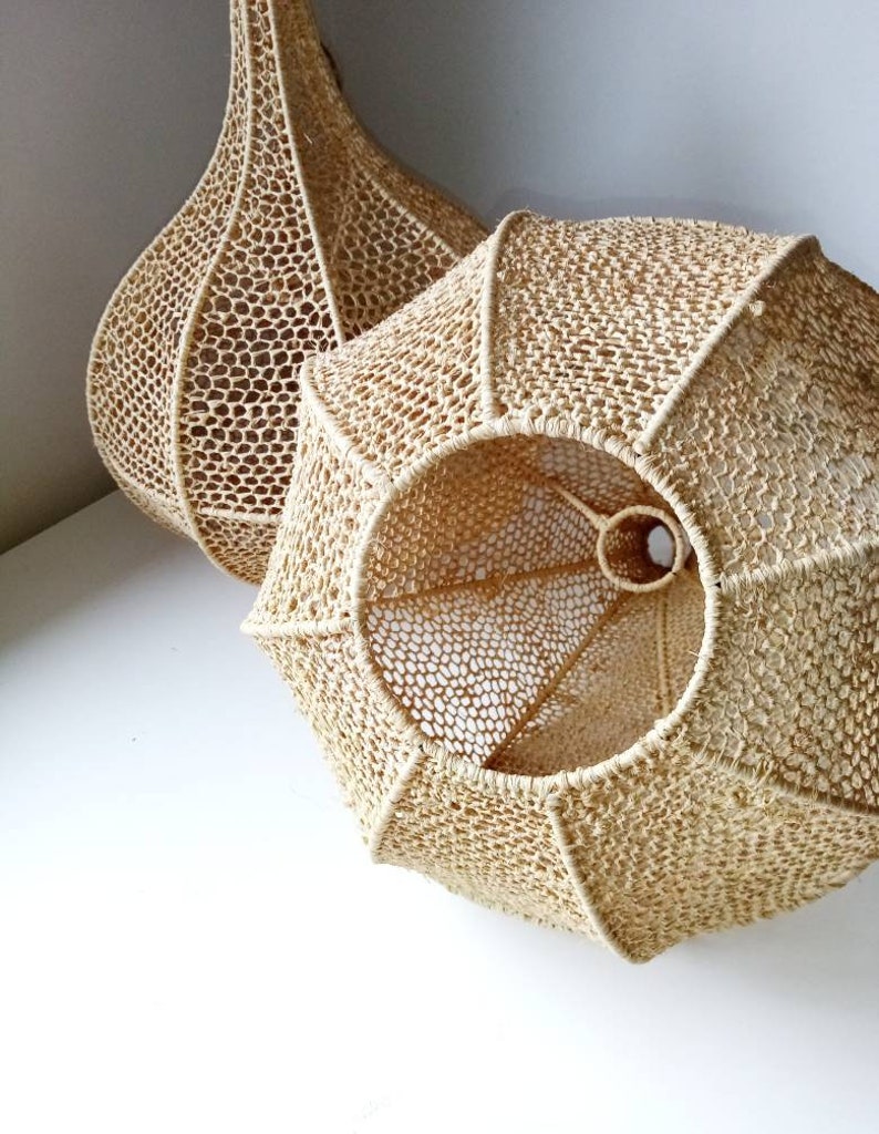 Lustre Raphia Suspension en raphia, artisanat marocain, luminaire, applique murale ...