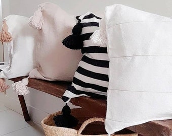 Moroccan Cushion Cover with Cotton Tassel Handwoven by Moroccan Weavers Berber Cushion Boho Home Decor