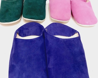 100% leather/suede babouche slipper Mules slippers men's and women's shoes gift