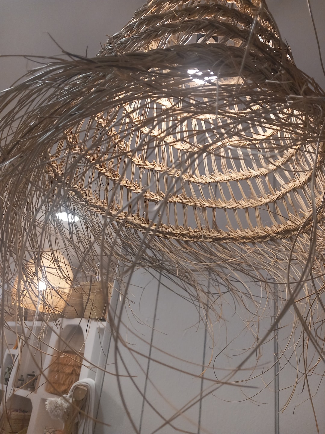 Lampshade Suspension Ceiling Light Fixture in Natural Fiber Braid Boho ...
