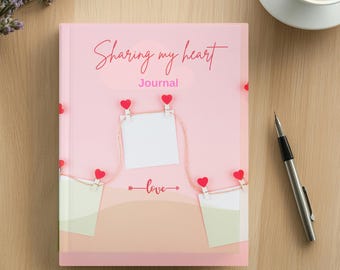 Diario de amor de tapa dura, Compartiendo mi corazón, Diseño romántico, Regalo para ella, Cuaderno de San Valentín