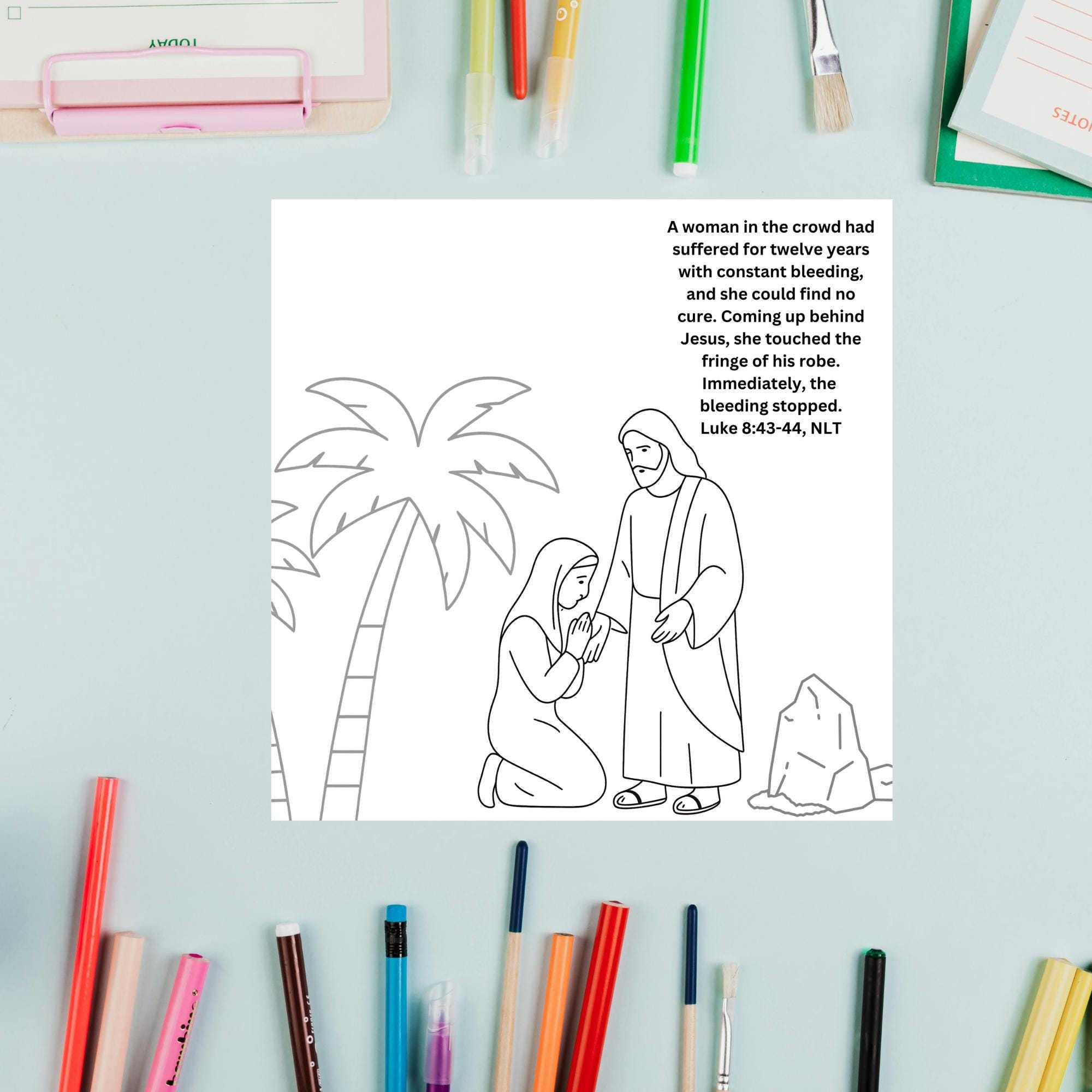 Jesus Heals the Woman With the Bleeding Issue Coloring Story Worksheet ...