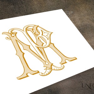 Può includere: Design monogramma color oro con le lettere "M" e "A" intrecciate in uno stile vintage ornato. Il design è stampato su una superficie bianca, con la parola "UNFOLD" nell'angolo in basso a destra.