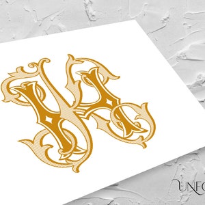 H & K Name Initials, Luxe Monograms, interlocking wedding monogram, digital files, Interwoven letters, instant download initials - HK and KH