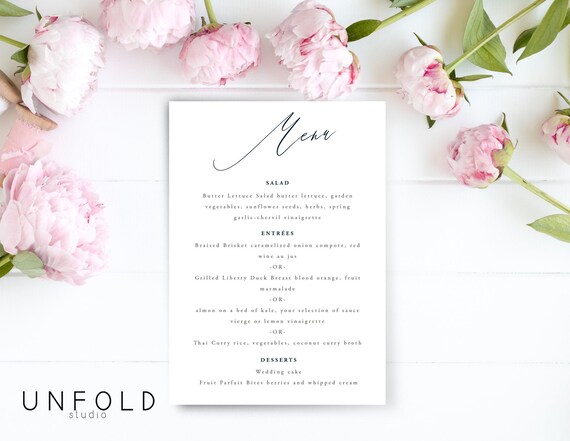 Wedding Menu Template Diy Wedding Menu Card Personalized Etsy