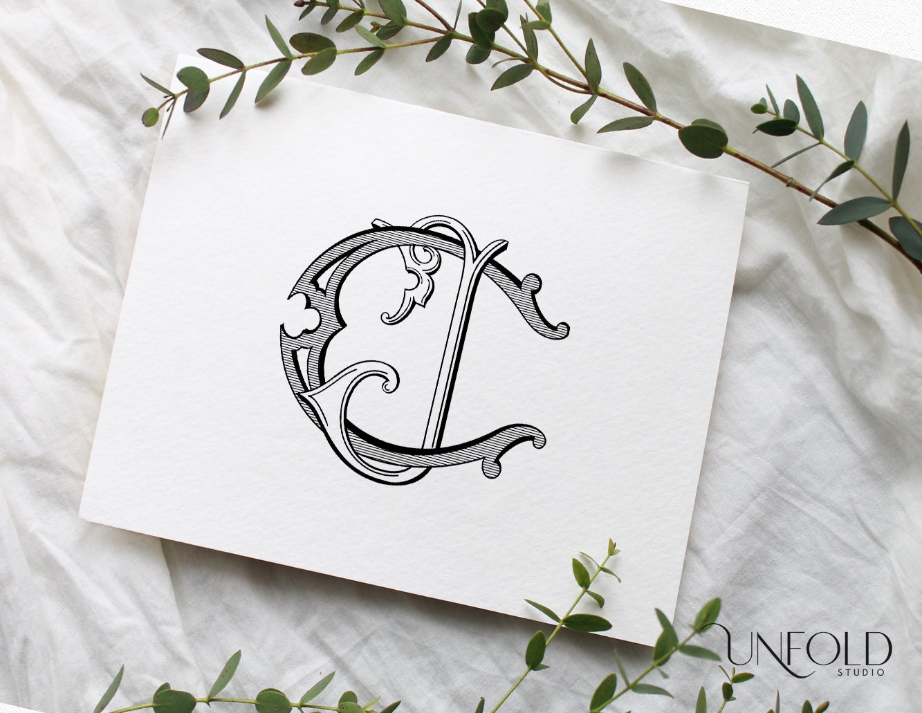 Fancy Lettering Cj C & J Name Initials, Classic Monograms, Wedding Monogram, Two Monogram ...