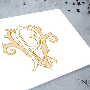 Iniciales del nombre VP o PV, monogramas clásicos, monograma de boda, duograma, digital, letras entrelazadas, descarga instantánea de las iniciales P y V