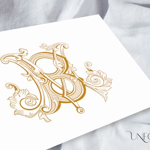 Handpainted Interwoven Vintage Monograms, wedding monogram, duogram, digital, instant download initials- MB and BM