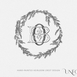 Vintage Crest 5 - Pre-made Heirloom Crest Design with your choice of interlocking wedding monogram, digital download