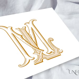 ML または LM の名前のイニシャル、クラシック モノグラム、ウェディング モノグラム、デュオグラム、デジタル、織り交ぜた文字、L と M のイニシャルをすぐにダウンロード