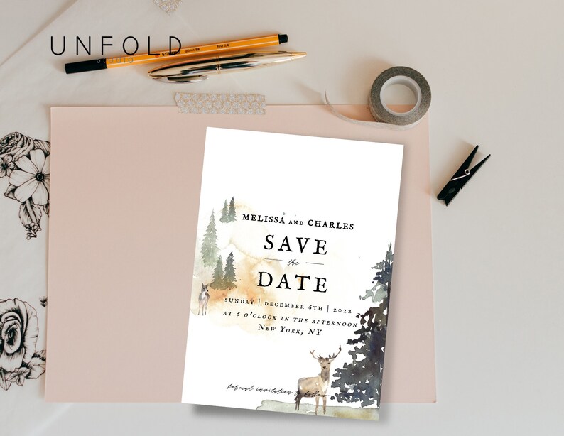 Instant Download Save the Date Card Personalized Printable templates Save the Date template Winter Forest Save the Date Card