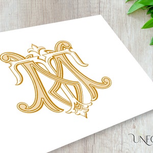 TM 0r TM Namninitialer, klassiska monogram, bröllopsmonogram, duogram, digitalt, sammanvävda bokstäver, initialer för direktnedladdning för T och M