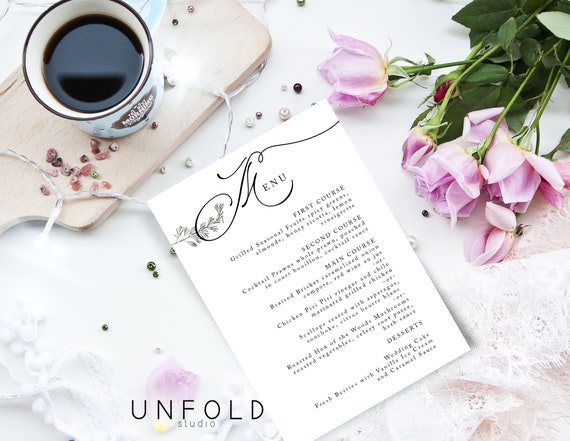 Wedding Menu Template Diy Wedding Menu Card Personalized Etsy