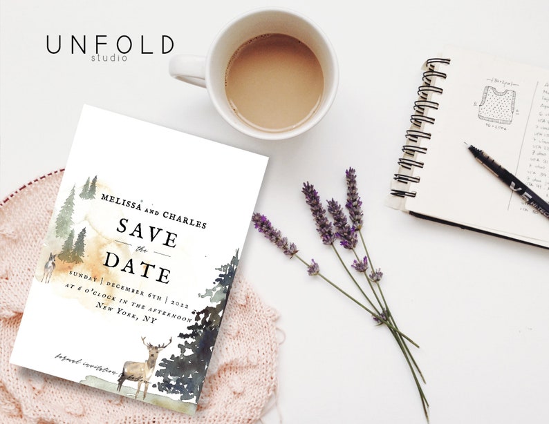 Instant Download Save the Date Card Personalized Printable templates Save the Date template Winter Forest Save the Date Card
