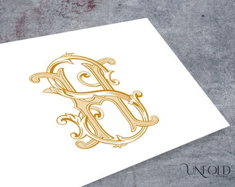 S & H Hand-painted Interwoven Vintage Monograms, wedding monogram, vector, digital file, instant download initials- HS and SH