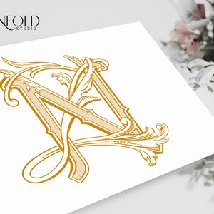 May include: A gold-colored monogram of the letters "N" and "N" intertwined with ornate flourishes. The letters are in a vintage style with a textured background. The logo is on a white background.