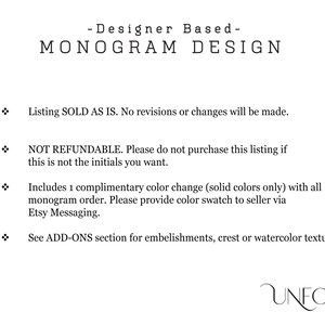 Puede incluir: Un fondo blanco con texto negro que dice "-Designer Based- MONOGRAM DESIGN." El texto adicional incluye "Listing SOLD AS IS. No se realizar&aacute;n revisiones ni cambios." y "NOT REFUNDABLE."