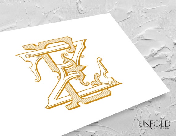 EZ or ZE Name Initials, Classic Monograms, Wedding Monogram