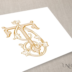 Monogramas vintage J & T, monograma de boda, descarga digital, letras entrelazadas, descarga instantánea de iniciales, iniciales de nombre - Monograma TJ