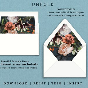 Plantillas de sobres imprimibles, descarga instantánea en formato PDF: sobre imprimible con peonías blancas y flores silvestres