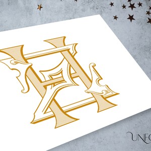 HZ of ZH naam initialen, klassieke monogrammen, huwelijksmonogram, duogram, digitaal, verweven letters, initialen instant download H en Z