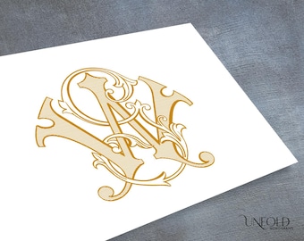 G and W Vintage Interlocking Monograms, wedding monogram, digital download, Interwoven letters, instant download initials, G and W