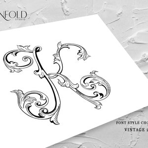 Monogramas de diseñador de inicial única, de estilo vintage o clásico, hechos con letras prefabricadas: descarga digital