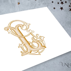 2 iniciales, G y L Monogramas de diseñador de estilo vintage hechos con letras prefabricadas: iniciales de nombre entrelazadas, monograma de boda G y L