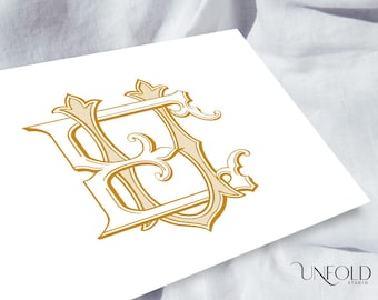 EU Monogram Print, UE Initials Wall Art, Digital E and U Letters, Custom Monogram Design, Printable Couple Gift, Wedding and Name Initials