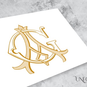 May include: A gold monogram featuring the letters "A" and "G" intertwined in an ornate design.